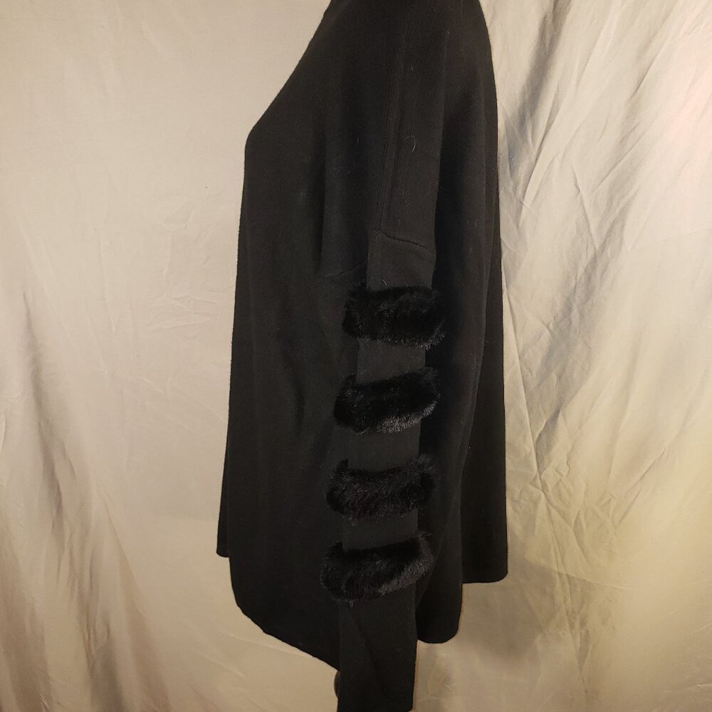 Staccato Black XL Sweater w/Faux Fur Trimmed Sleeves - Picture 3 of 6